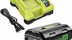 Energup 6.5Ah Replacement Ryobi 40V Battery and Charger Kit for Ryobi 40V Lithium Battery OP4026 OP40601 OP4050A OP4040 OP4030 OP4050 + OP401 Ryobi 40V Charger