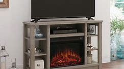 Sauder TV Stand with Electric Fireplace & Storage for TVs up to 50", Mystic Oak Finish
