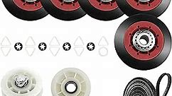 4392067 Dryer Repair Roller Kit (𝟓 𝐖𝐡𝐞𝐞𝐥𝐬) -Repair Squealing Maytag/Duet whirlpool/whirlpool Cabrio &Kenmore Elite Dryers-with WPW10314173 Drum Roller,661570v Dryer Belt,279640 Idler Pulley
