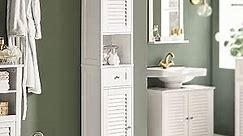 Haotian FRG236-W,White Tall Bathroom Storage Cabinet with Shelves and Drawers
