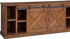 Bridgevine Home Rustic Farmhouse TV Stand Entertainment Center, 85 Inches, Accommodates TVs up to 95 Inches, Fully Assembled, Knotty Alder Solid Wood, Aged Whiskey Finish