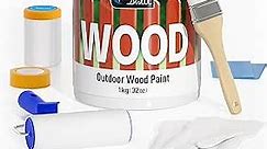 Outdoor Paint for Wood - Fast Dry and No Sanding Matte Finish Exterior Paint for Wood, Easy Apply, Water Based Paint, outdoor furniture paint 1 Quart, BLACK