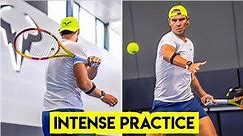 Rafael Nadal Intense Practice Session at Rafa Nadal Academy Indoors