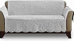 SureFit Heirloom Quilted Cotton Furniture Cover with Scallop Edge, Loveseat Cover, Pet Friendly, Machine Washable, Gray,White