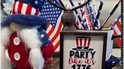 4th of July decorations - Farmhouse Patriotic Tiered Tray Decor - Rustic Memorial Day Decorations - Red, White And Blue Wooden Signs - Gnomes Plush for 4th of July Home Kitchen Table Party