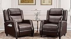 Recliner Chair Set of 2 Genuine Leather American Style 90-136° Dark Brown Power Recliner, Chair for Living Room, Home Theater, Bedroom, Office