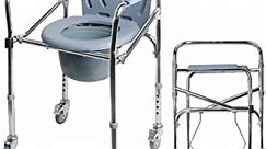 Bedside Commode Chair with Wheels, Heavy Duty Steel Frame Portable Toilets for Elderly with Adjustable Height, Bedside Commodes for Seniors, Portable Commode for Elderly