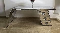 Nautical-Mart Aviator Wing Desk Aluminium Table Aviator Home Office Furniture (70 Inches, Three Drawer), Silver