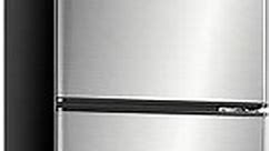 Anukis Compact Refrigerator 4.0 Cu Ft 2 Door Mini Fridge with Freezer for Apartment, Dorm, Office, Family, Basement, Garage - Silver