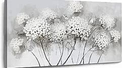 Floral Wall Art White Flower Wall Art for Living Room Large Size-Hand Painted Wall Paintings - Bedroom Wall Decor on Canvas -Trees In Bloom Home Decor with Framed 20"x40"