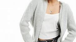 Weekday Ofelia zip through knitted cardigan hoodie in light grey | ASOS