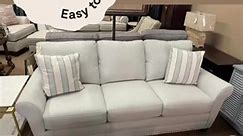 Sale!!!! Bassett Sofa and Chair! Revolution Performance Fabric makes cleaning accidents a breeze!!! Brushed nickel nailhead along bottom. Pillows included. Was $2255 -Now $1599.99 for both pieces!! In stock and ready to go! Sofa is 84” long. Chair is 39” long. | Barnette Furniture Greensboro Alabama