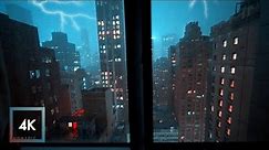 Thunderstorm and Rainy Night in New York City, Open Window City Soundscape for Sleep and Study