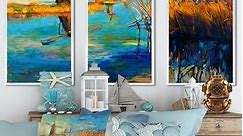 Designart "Windmills By The Deep Blue Lake" Nautical & Coastal Framed Wall Art Set of 3 - 4 Colors of Frames - Bed Bath & Beyond - 36124533