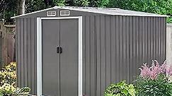 Outdoor Storage Shed 6x8 FT - Garden Shed Galvanized Steel Utility Tool Storage Shed with Sliding Doors and Air Vents for Backyard, Patio, Lawn (Grey)