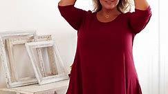 SHOWMALL Plus Size Tops for Women Tunic 3/4 Sleeve Clothes Black 3X Blouse Swing Tunic Clothing Side Split Crewneck Flowy Shirt for Leggings