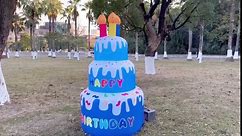 6FT Happy Birthday Cake Inflatable Decorations, Build-in LED Lights, Birthday Inflatable Outdoor Yard Decorations for Boys Girls Birthday Party Indoor Garden Yard Sign Decor (Blue)