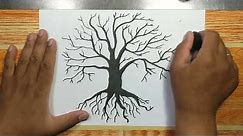 How to draw TREE WITH BRANCHES AND ROOTS (SILHOUETTE) step by step