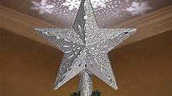Christmas Tree Topper Projector Light - 3D Xmas Tree Topper Lighted Star with Rotating Led Projector Snowflake for Christmas Decorations(Silver)