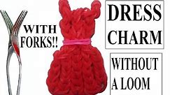 How to make a dress emoji/emoticon charm with forks. Without rainbow loom. rubber bands dress