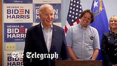 Biden interrupted by blaring music during campaign tour
