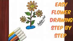 Cartoon flower || How to Draw cartoon flower Step by step easy || Cartoon flowers and butterflies