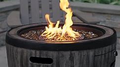 Global Outdoors 27 in. W x 24 in. H Outdoor Wine Barrel Gas Fire Pit with Fire Glass FP0121-P