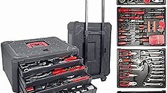 188-Piece Tool Set with Wheels, Tool Kit with Rolling Tool Box, Four-Layer Tool Kit, Toolbox Storage Case with Drawer, Complete Household Tool Kit, Tool Set for Men, Gift on Father's Day