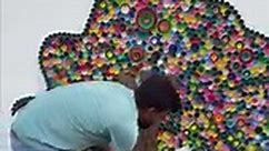Reuse plastic bottle cap ideas - creative tree wall art #reuse #bottlecap #wallart #tree
