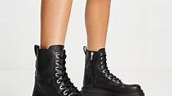 Pull&Bear lace up ankle boots in black | ASOS