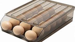 SUNFICON Large Capacity Auto Rolling Egg Holder for Refrigerator, Egg Fresh Storage Box for Fridge, Egg Storage Container Organizer Bin, Crystal Gray Plastic Storage Container (1 Layer)
