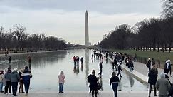 Reflecting Pool frozen solid on National Mall in Washington, DC