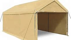 Carport, 10 x 20 Foot Heavy-Duty Carport, with Removable Side Walls and Doors, Car Canopy, Boat and Market Stalls, 180g of PE Tarp, Beige