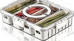 Fruit Storage Containers for Fridge with Lids, Handle and 4 Removable Colanders, Portable Refrigerator Fruit Organizer Bins, BPA-Free Fresh Produce Saver & Food Box for Food, Vegetable, Egg Storage