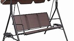Nice C Patio Swing, Porch Swing Bench, Canopy Glider, with Adjustable Tilt, Three Seat (Brown)