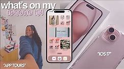 WHATS ON MY PINK IPHONE 15 l widgets, app tours etc! *ios 17*