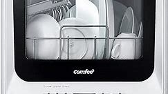 COMFEE' Portable Dishwasher Countertop with 5L Built-in Water Tank, No Hookup Needed, 6 Programs, 360° Dual Spray, 192℉ High-Temp& Air-Dry Function, Mini Dishwasher for RVs, White