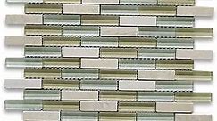 White Yellow Glass Mix Beige Marble 5/8x2-1/4 Brick Mosaic Tile Kitchen Bath Wall Floor Backsplash Shower (1 Sheet)