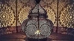 Vintage Antique Moroccan Decorative Lantern for Indoor & Outdoor, Gorgeous Glow, Golden Hanging Candle Holder, Oriental Home Decor Candle Lanterns Garden, Medium