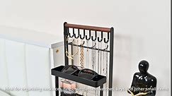 Lolalet Jewelry Organizer Stand Holder, Ideal Gift - 4-Tier Jewelry Tower Rack with 12 Hooks Place Jewelry Rings Necklaces Sunglasses for Entryway Dresser Vanity Bedside Tables -White