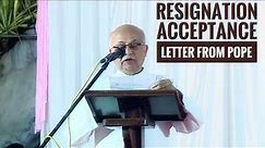 Resignation acceptance letter from Pope