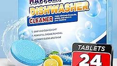 Dishwasher Cleaner and Deodorizer Tablets, 24 Pack Deep Cleaning Descaler Pods for 12 Month Supply, Heavy Duty, Septic Safe, Eco-Friendly Removes Limescale and Odor Residue, Fresh Lemon Scent