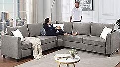 100100'' L-Shaped Couch for Home Use Fabric,3 Pillows Included, Grey Big Sectional Sofa