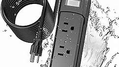 Outdoor Power Strip Weatherproof, 20 FT Outdoor Extension Cord 3 Outlets 1875W Overload Protection, Shock Prevention Surge Protector Power Strip for Kitchen Patio Christmas Lights, Black