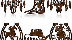 Therwen 6 Pcs Western Wall Decor Horseshoe Wood Wall Art Decor Rustic Cowboy Decorations Hanging Country Cowboy Hat Cowboy Boot Decor for Home Living Room Bedroom Bathroom Kitchen (Brown,Cowboy)