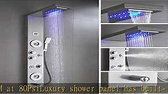 ELLO&ALLO Stainless Steel Shower Panel Tower System,LED Rainfall Waterfall Shower Head 6-Function F