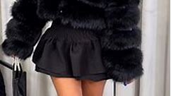 Black faux fur hooded jacket🖤👀 Shop via link in bio🔗 | StyledUp.co.uk