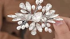 Bridal Rhinestone Hair Clip Crystal Silver Hair Barrettes Sparkly Pearl Hair Piece Wedding Hair Accessories for Brides and Women