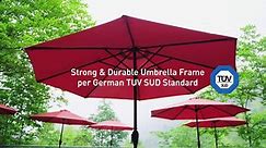 Tempera 9ft Patio Market Outdoor Table Umbrella with Auto Tilt and Crank,Large Sun Umbrella with Sturdy Pole&Fade resistant canopy,Easy to set, Rust Red