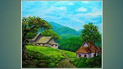 How to Paint Mountain House scene | Mountain House scenery Painting with Acrylic